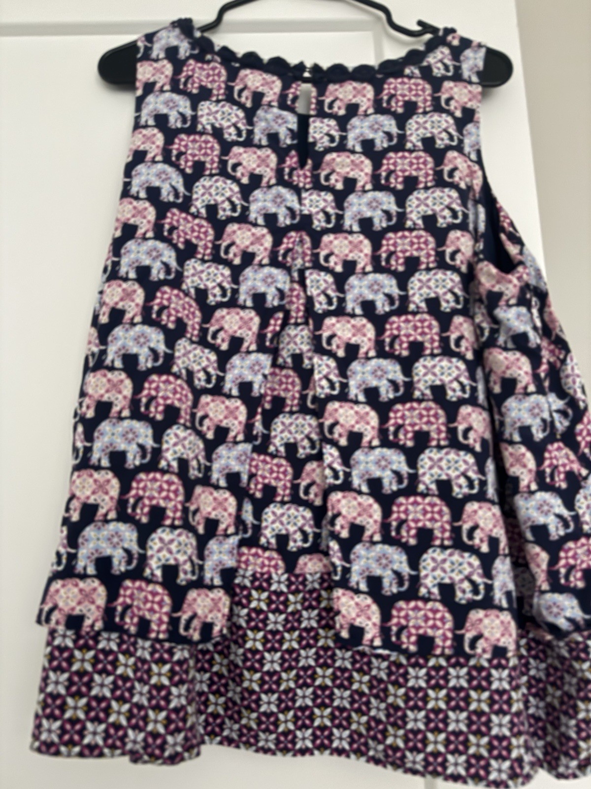 Crown And Ivy XXL Cold Shoulder Blouse Navy Elephant Print Tiered Flowy Top