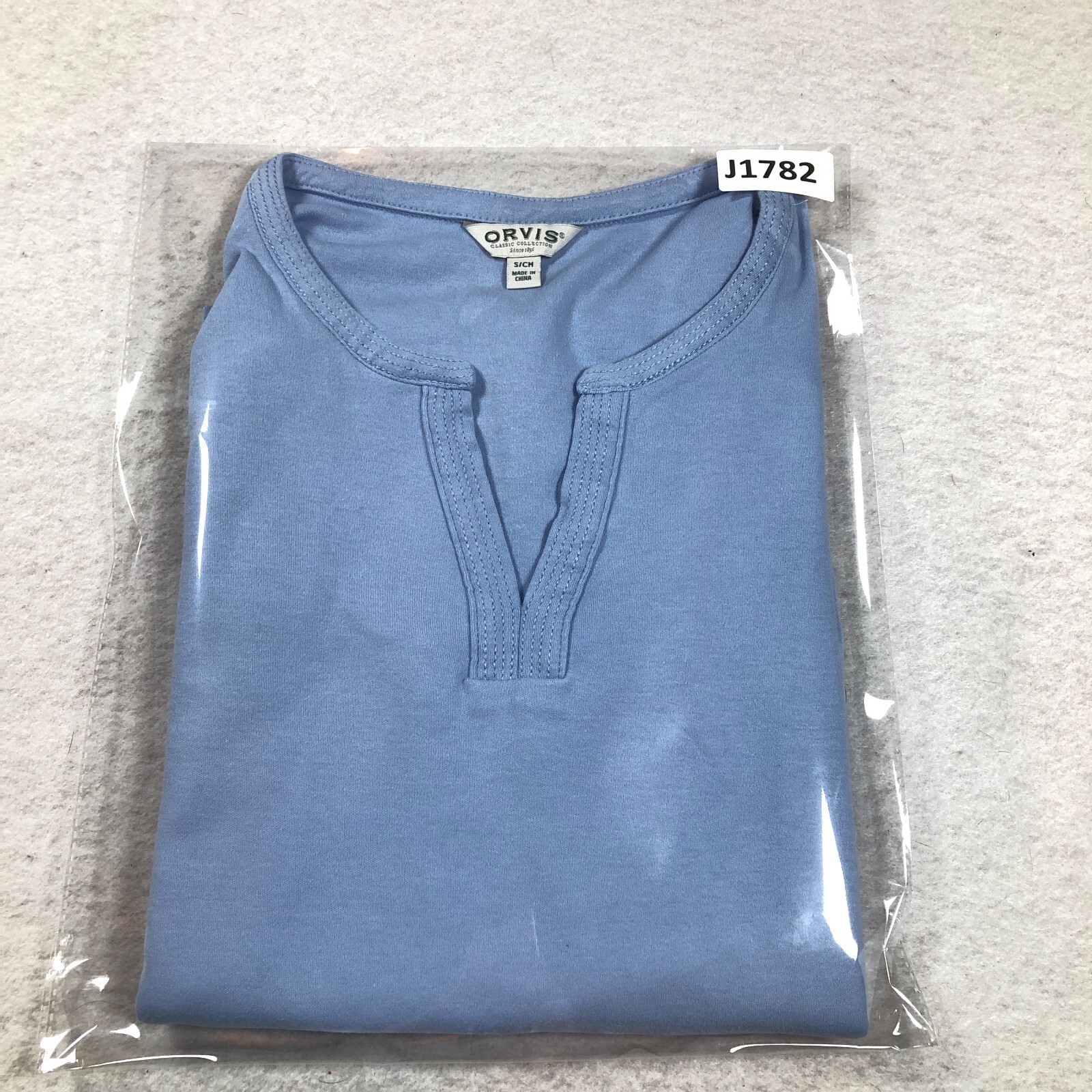 Orvis Classic Collection Womens Top Sz S Blue Pima Cotton V-Neck 3/4 Sleeves