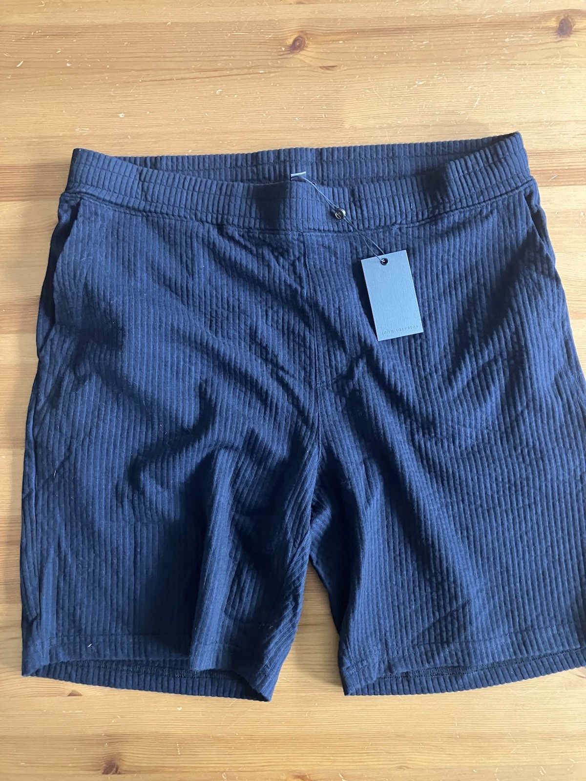 John Varvatos Men’s BlueBlack Drawstring Shorts L Elastic Waist Zip Pocket K5699