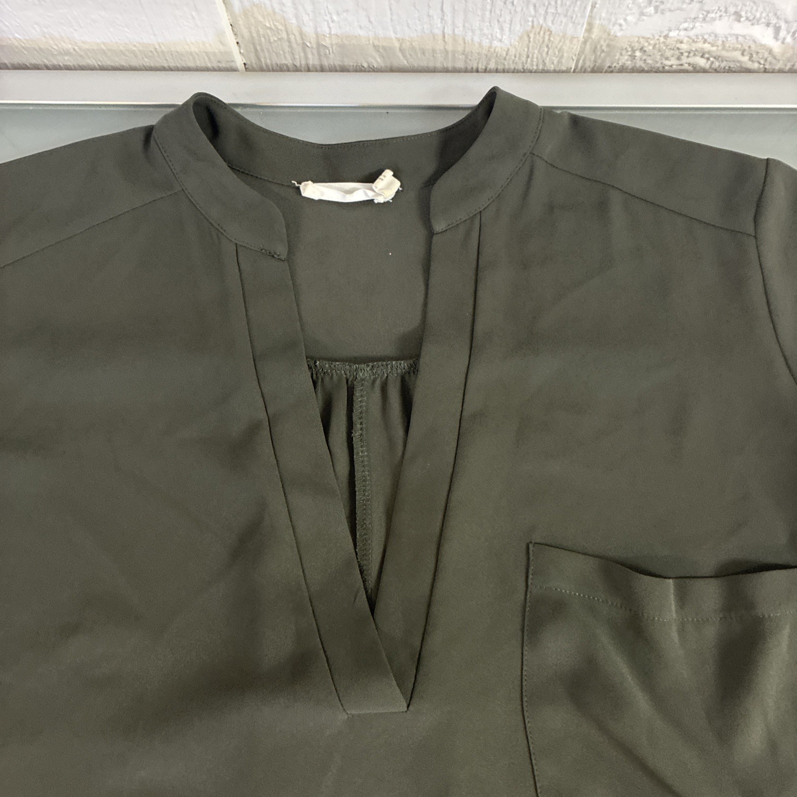 LUSH Roll Tab Sleeve Tunic Top Olive Green Size XSMALL women