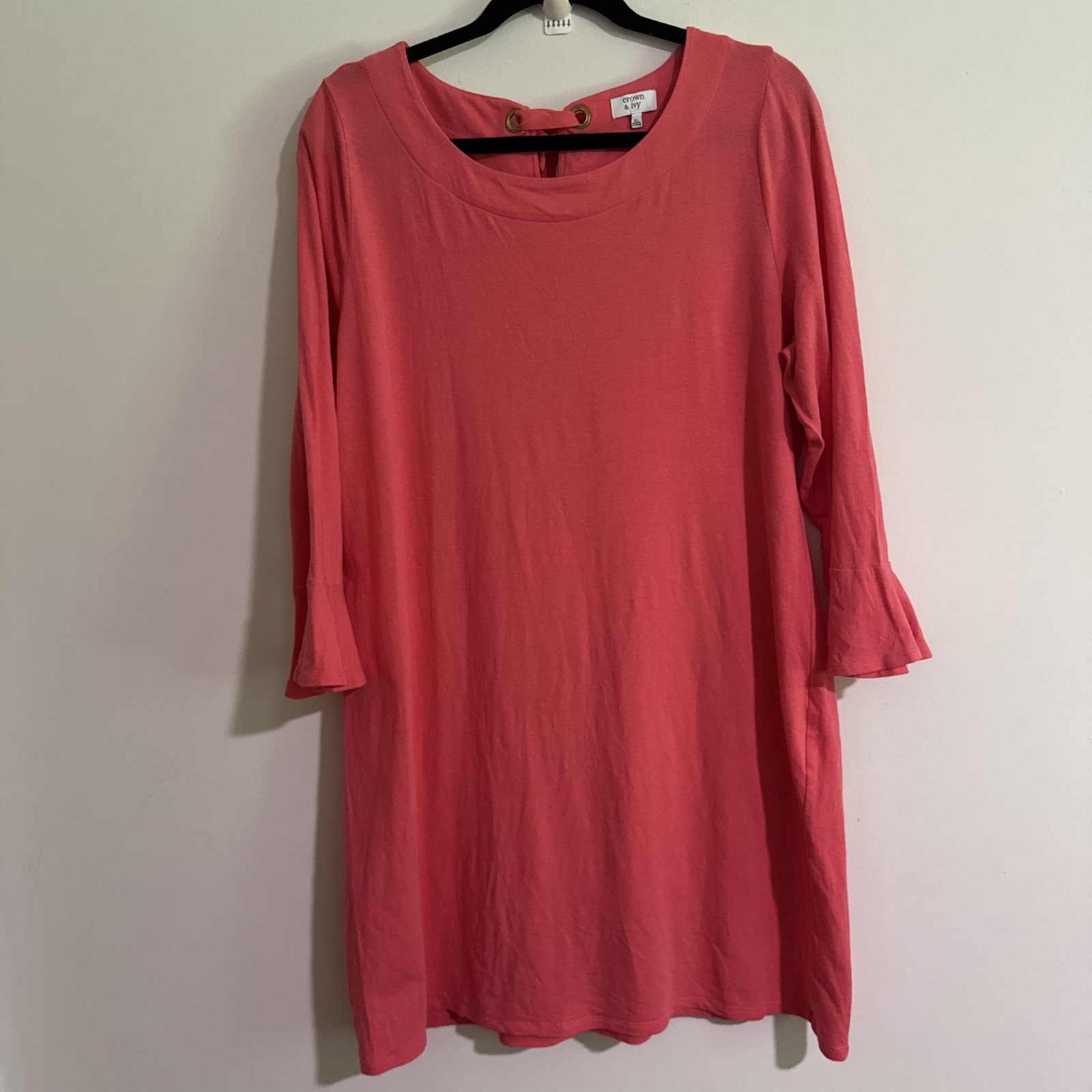 Crown & Ivy Salmon Size XL 3/4 Bell Sleeve Tie Neck Back Dress/Cover Up/Tunic