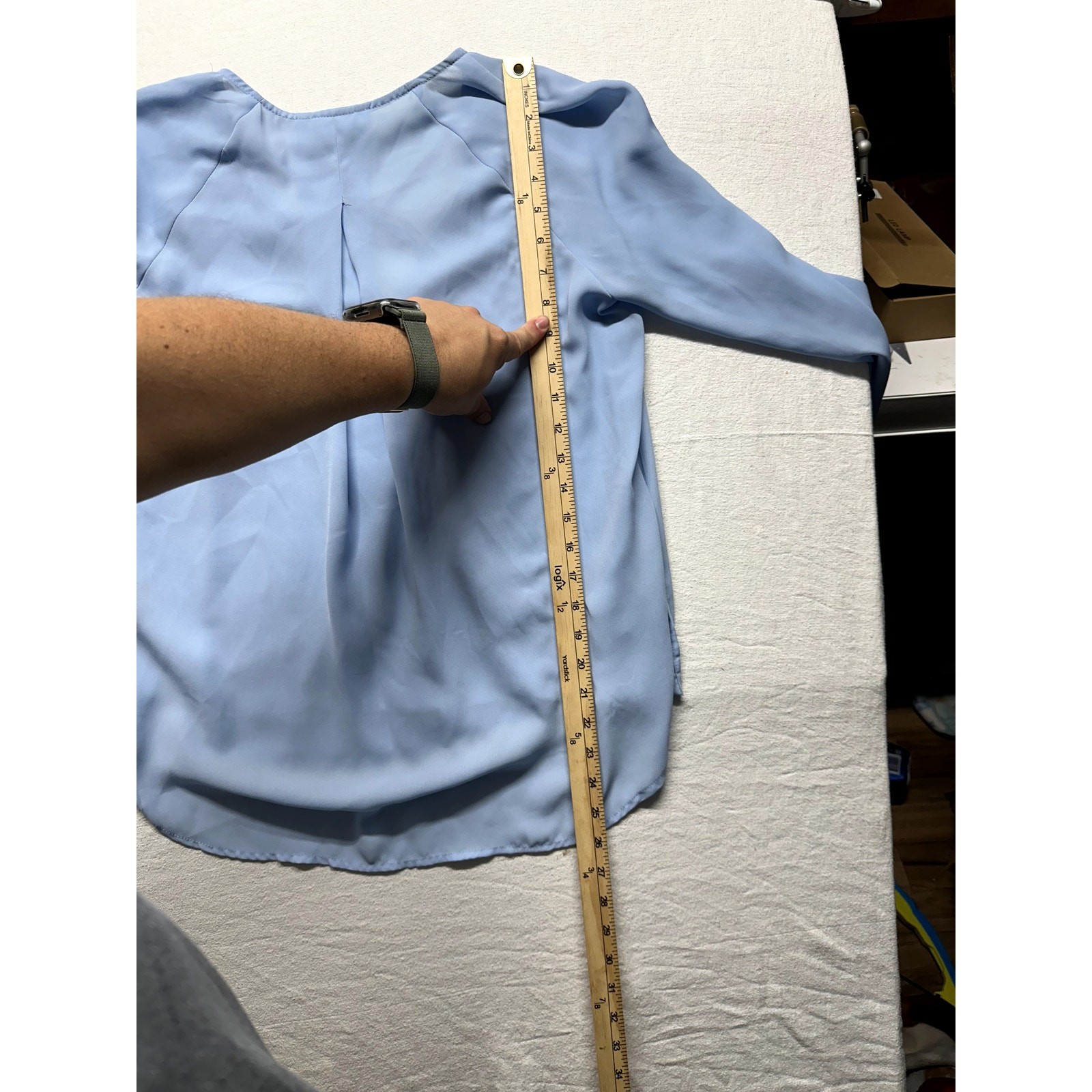 Worthington Light Blue V-Neck Long Sleeve Blouse Ruched Front Size Small