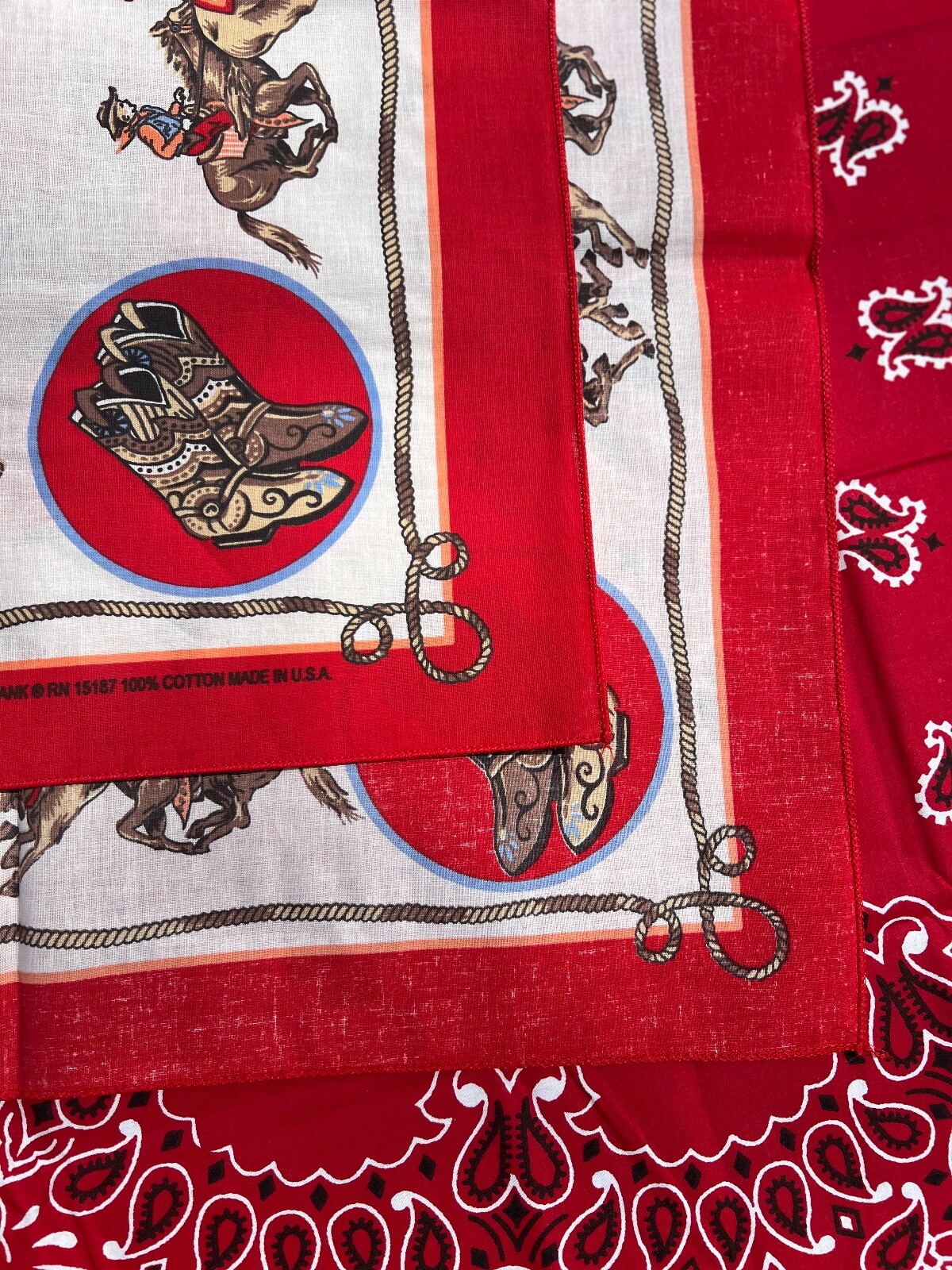 Southwest Rodeo Cowboy Red 22×22 Bandanna