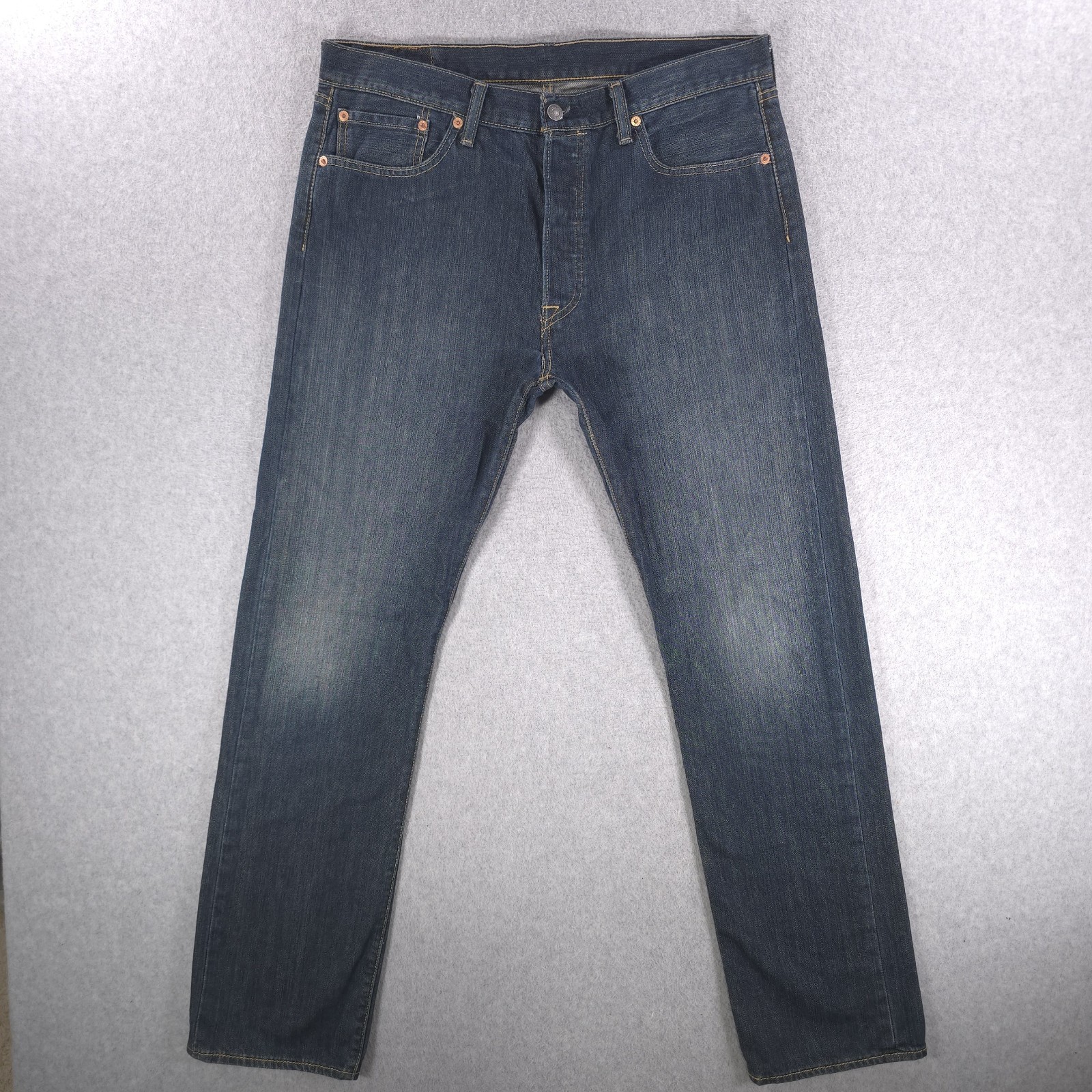 Levis 501 Button Fly Straight Distressed Wash Casual Denim Jeans Mens 34×32