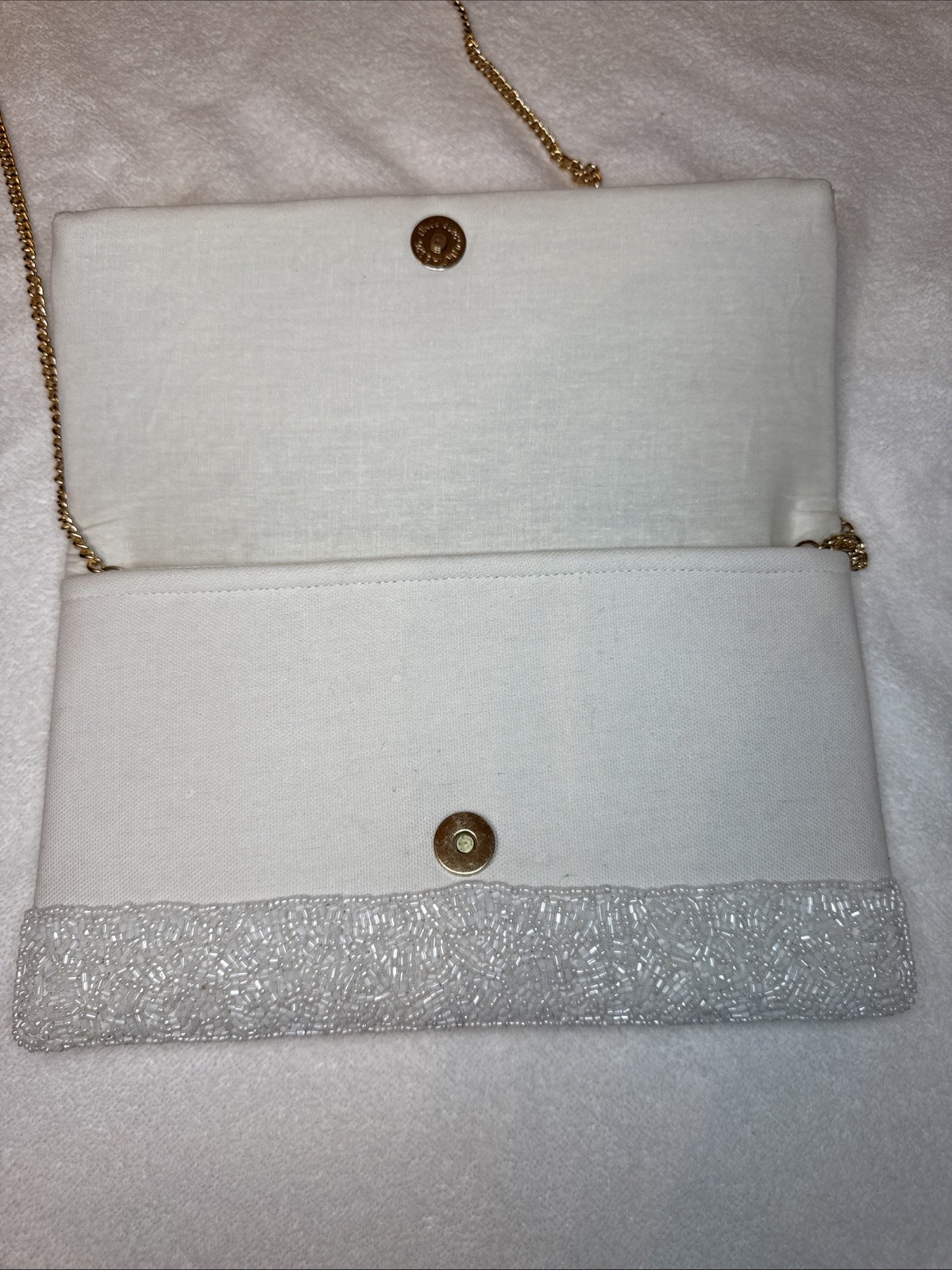 Bride Clutch Embroidered Glass Beaded Gold Tone Chain Strap Classy Elegant