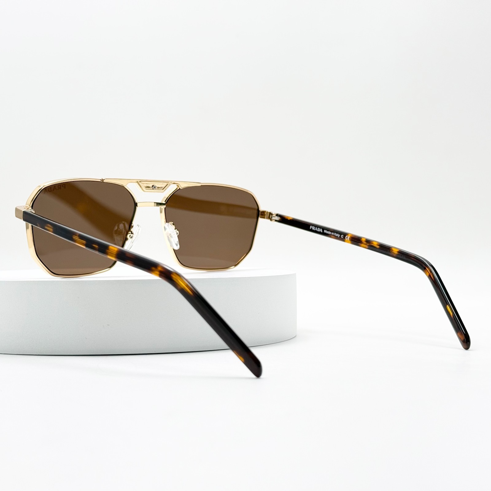 Prada SPR 58Y Pilot Sunglasses Gold Frame Brown Lens Havana Men Made in Italy