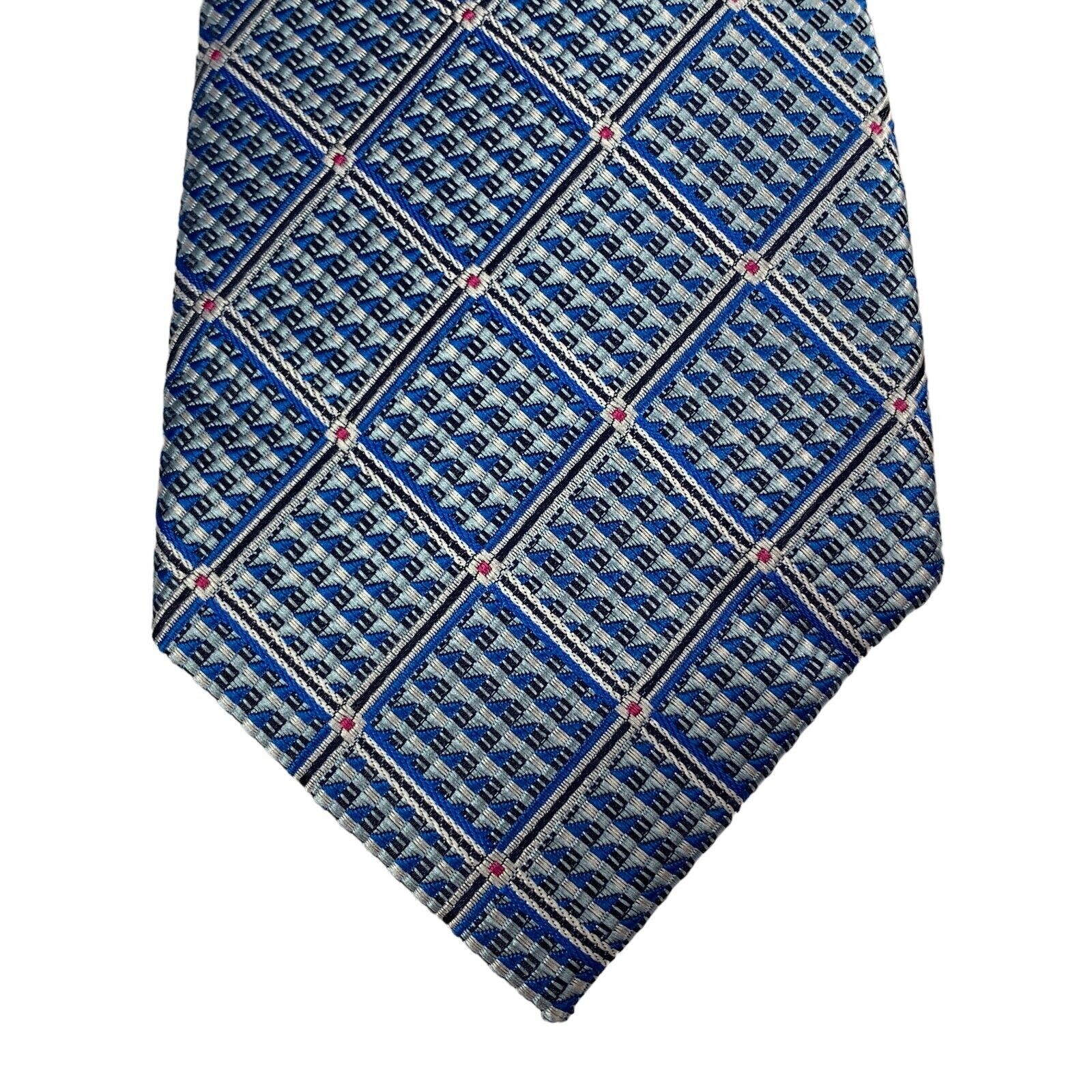 Perry Ellis Mens Tahan Grid Classic Polyester Neck Tie Blue 3 1/8″