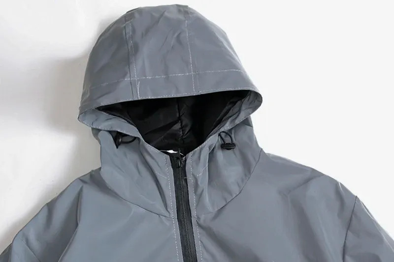 NEW SIZE Night Reflective Jackets Double Fabric Windbreaker Hooded Jacket Men