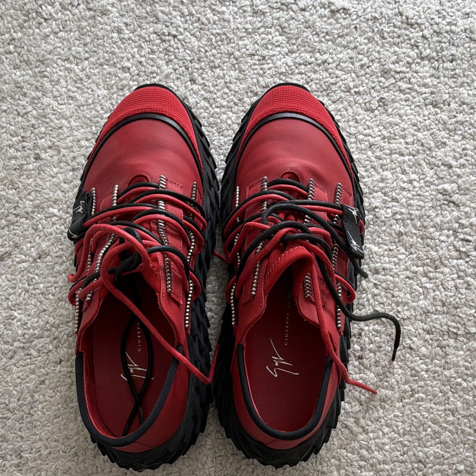 Giuseppe Zanotti Urchin RM90037 Red/Black Low Top Lace-Up Men’s Sneakers