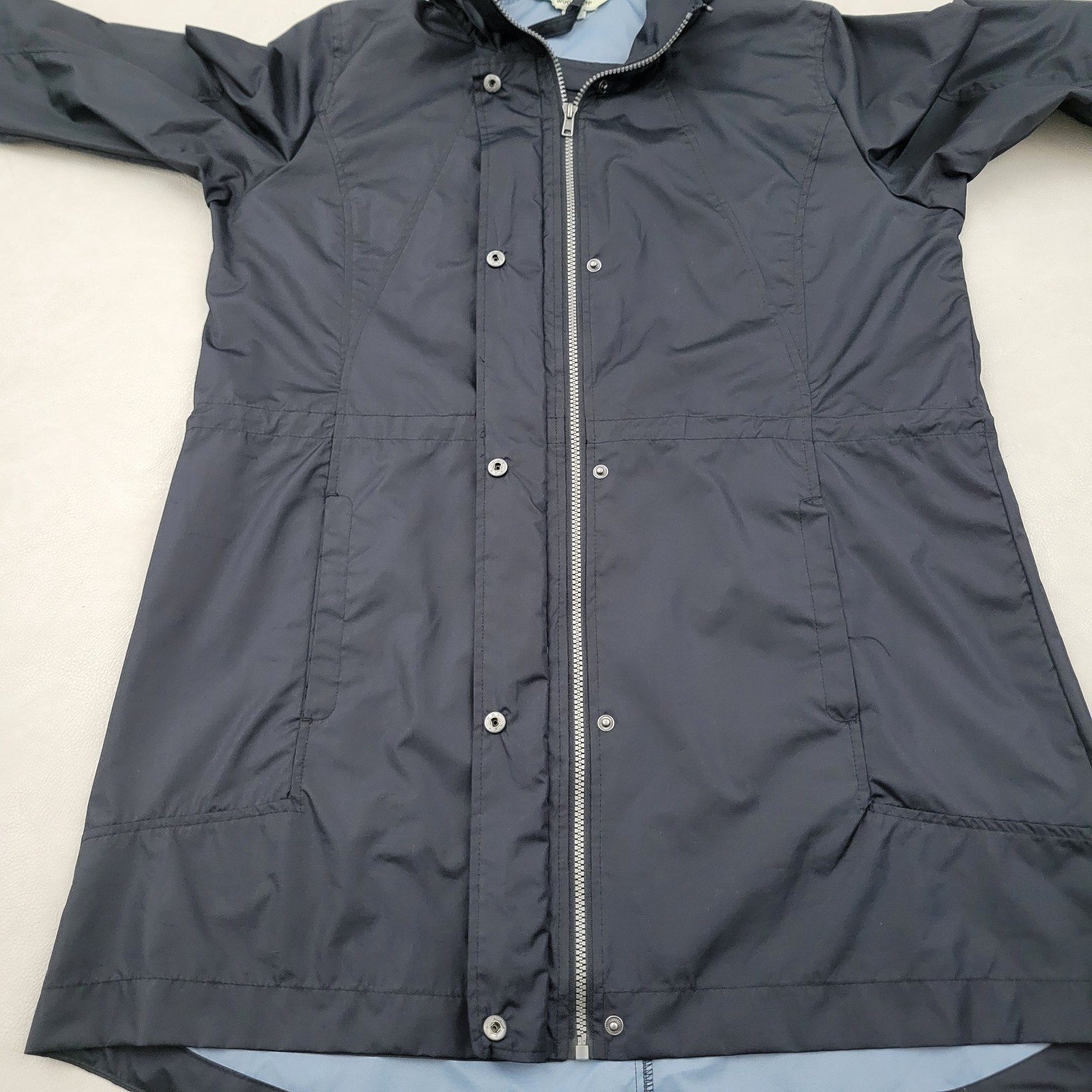 WOOLRICH Womens Rain Jacket Lightweight Hooded Utility Parka Black Packable Lg