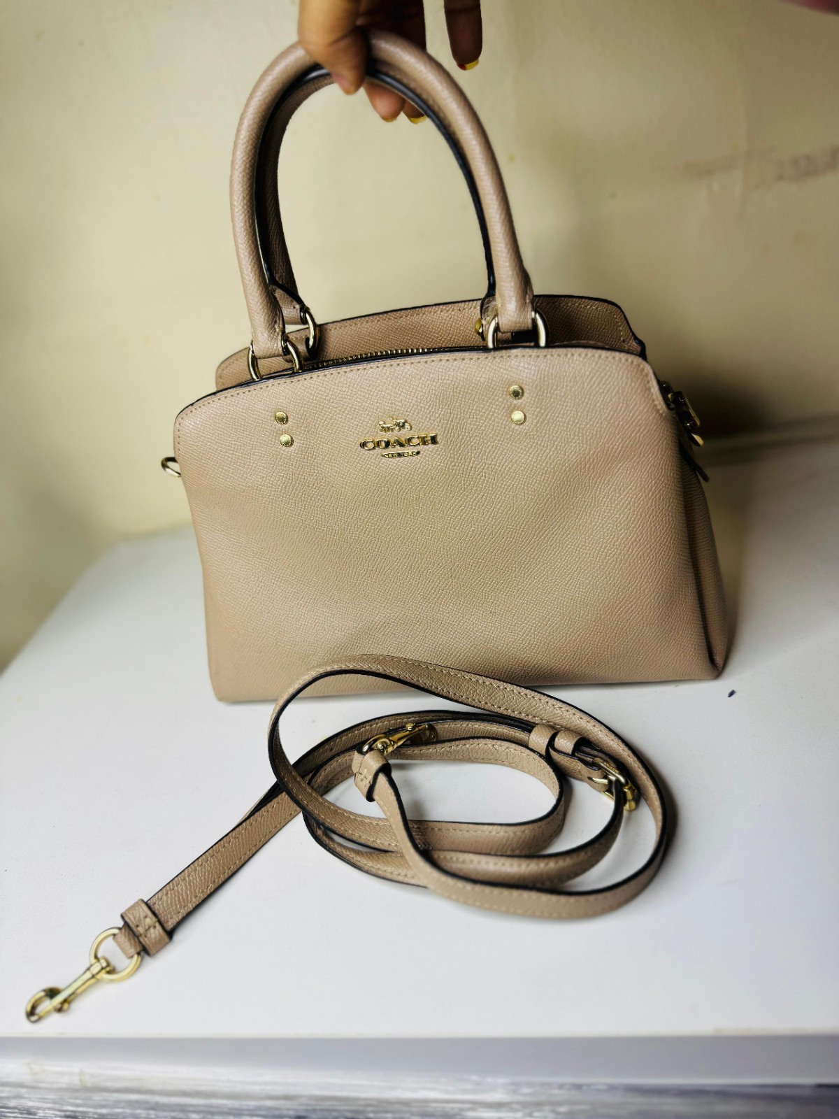 Coach 91146 Mini Lillie Carryall Black Crossgrain Leather Satchel Crossbody Bag