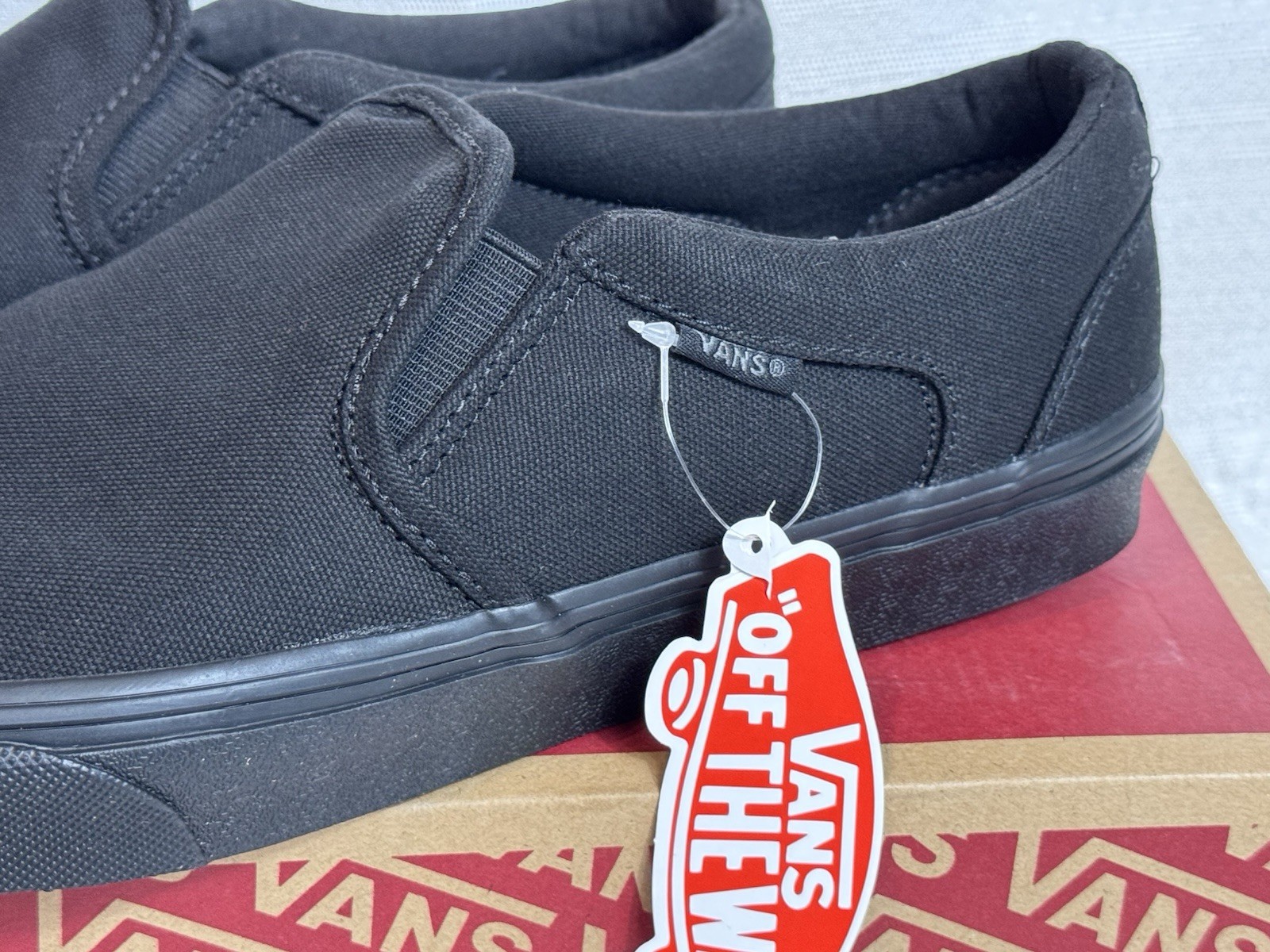 Vans Men’s Asher Slip On Double Black Canvas Casual Skate Shoes Size 10.5 NIB