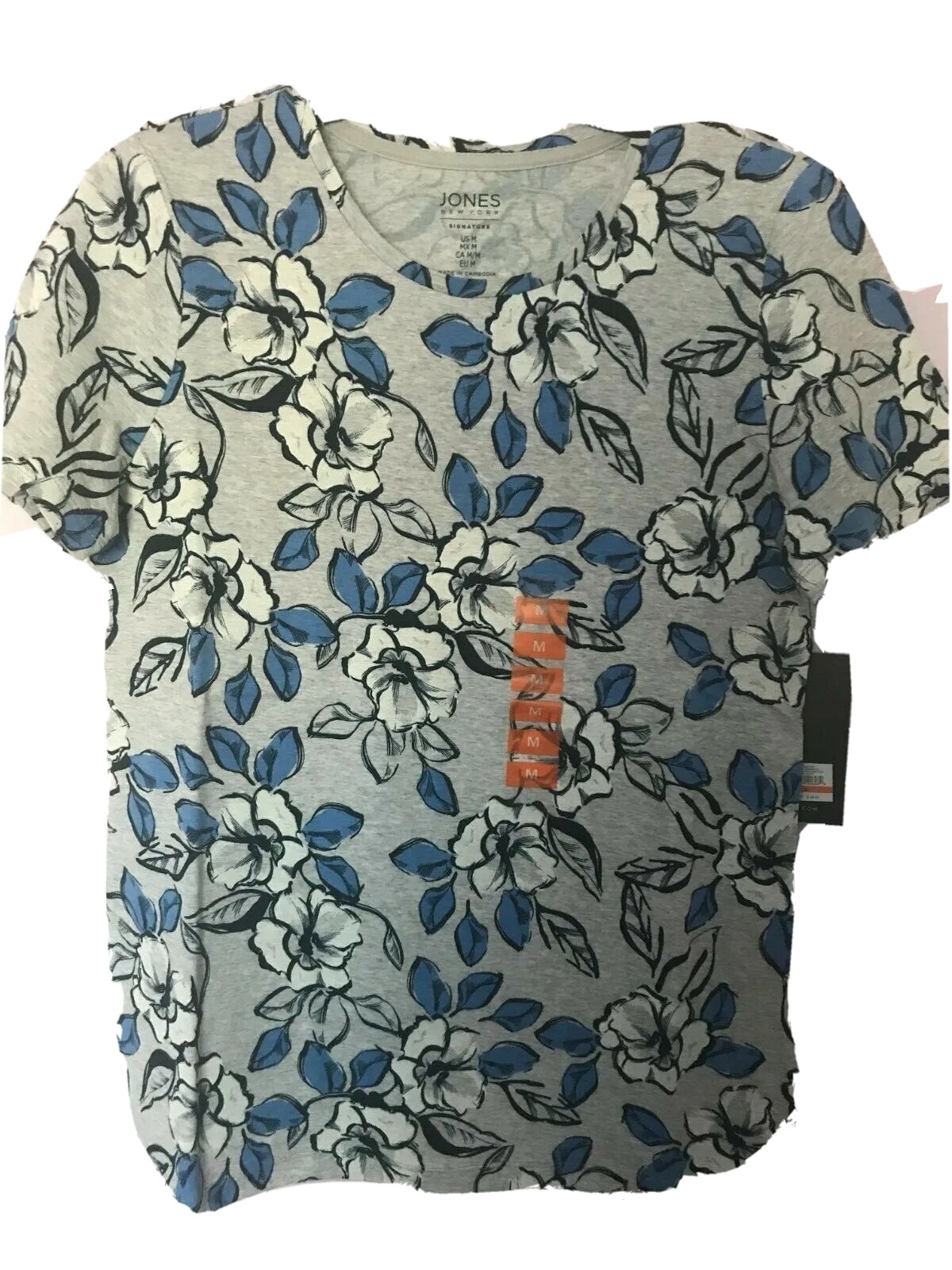 Jones Newyork Cotton Tee Short Sleeve Floral White Blue S,M,L,XL,XXL NWT