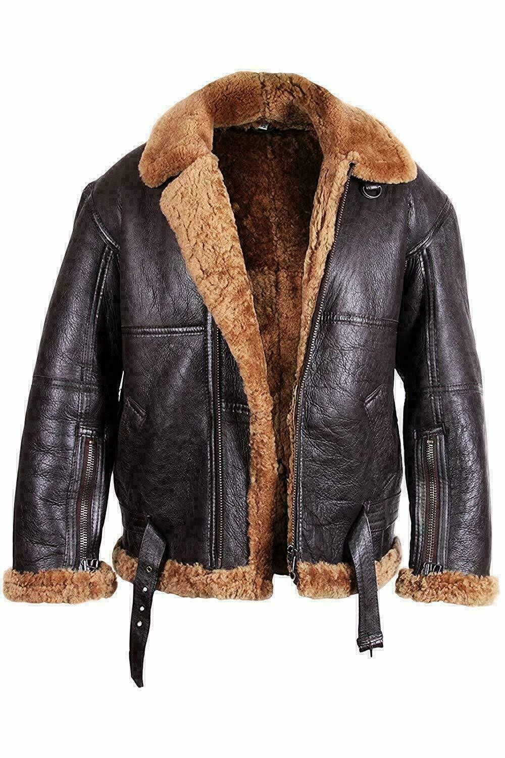 RAF Aviator B3 Bomber Jacket Men Real Sheepskin Leather Flying Pilot Jacket Coat