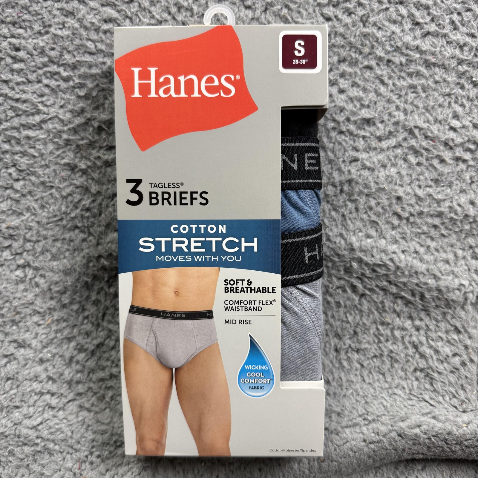 Hanes Briefs Mens S 28-30 Multicolor 3 Pack Cotton Stretch Tagless Breathable