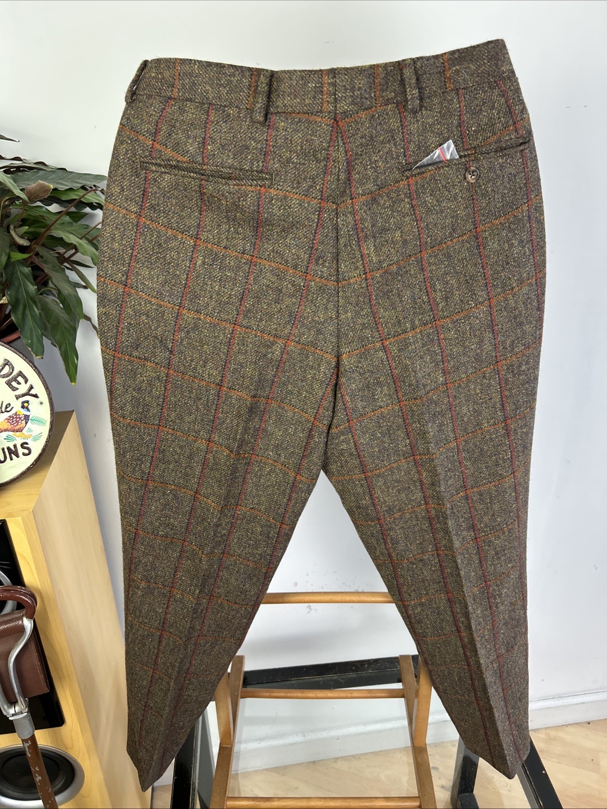 Ede & Ravenscroft 38R Windowpane Tweed English Suit 2 Pairs Trousers Savile Row