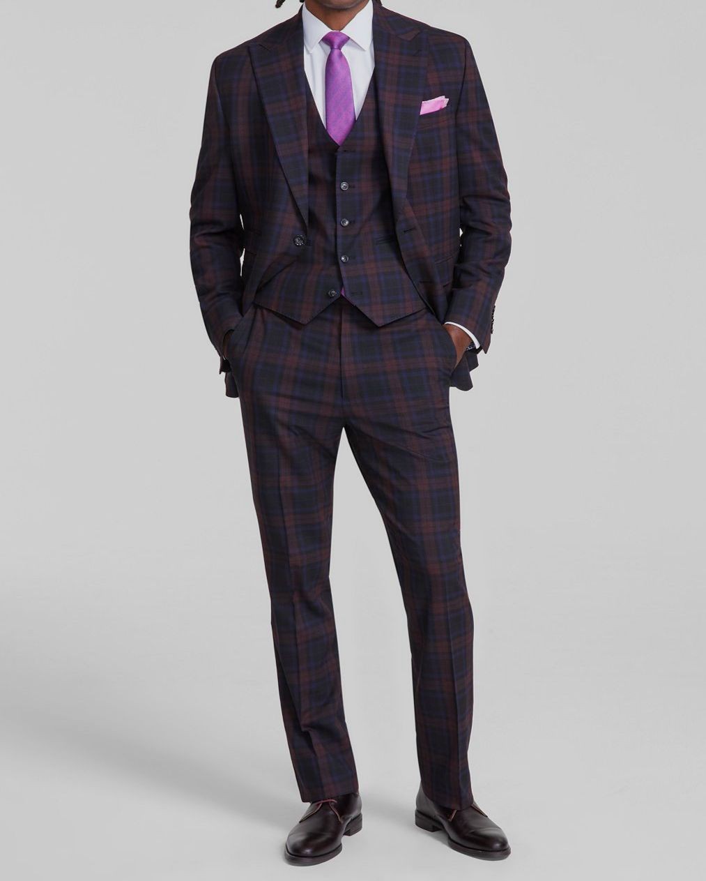 Tayion Collection Men’s Blue Classic-Fit Plaid 2-PC Jacket Pants Suit Size 44S