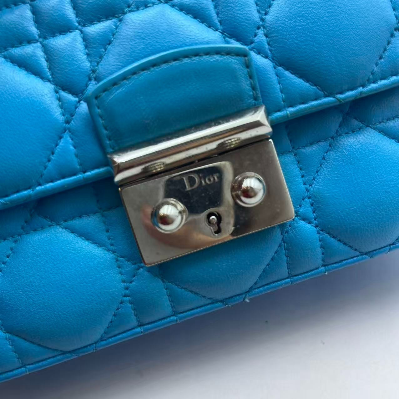 H2 Dior Miss Dior Blue Rattan Plaid Chain Mouth Bag H21489