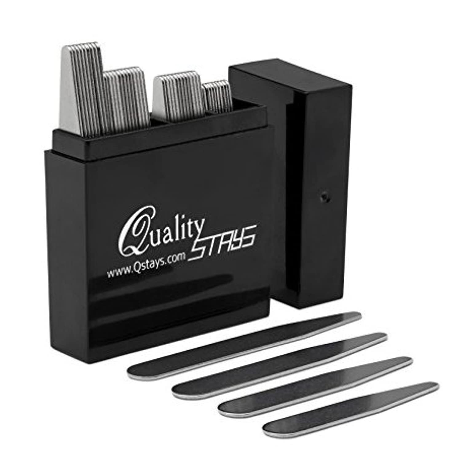 44 Metal Collar Stays for Men – 4 Sizes in Elegant Black Box