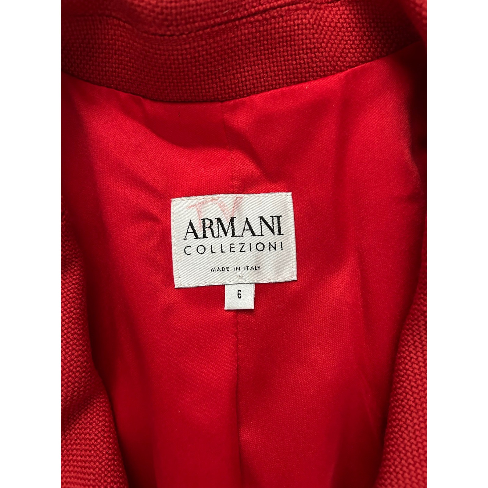 Armani Collezioni Red Virgin Wool Blazer Jacket Size 6 Made in Italy Luxury