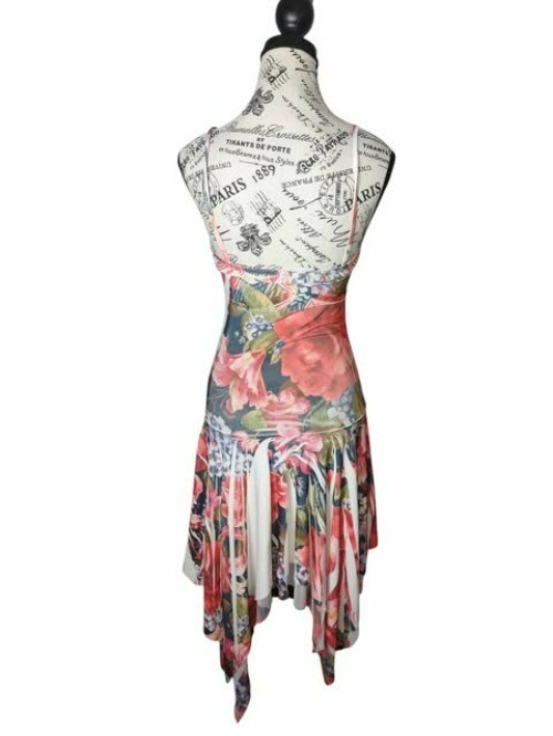 Womens M Floral Handkerchief Hem SpaghettiStrap RuchedDress Summercore Fairy