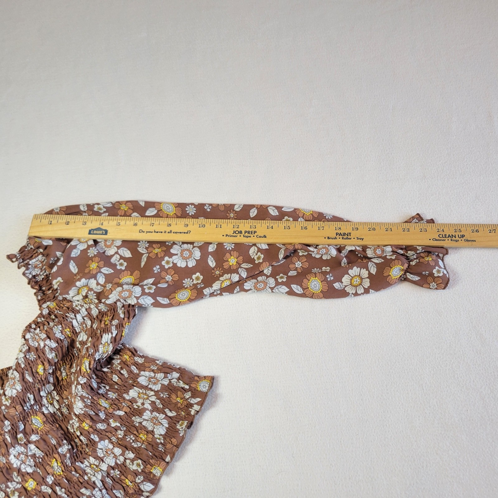 Hesperus Smocked Tube Top Long Sleeve Brown Floral Blouse Size S Boho Cowgirl