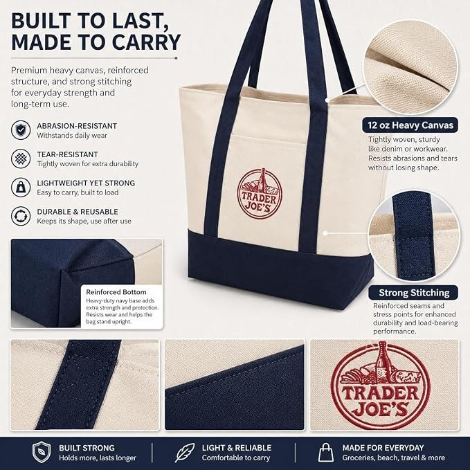 🛍️Trader Joe’s Large Canvas Tote Bag👜 ✨BRAND NEW WITH TAG✨