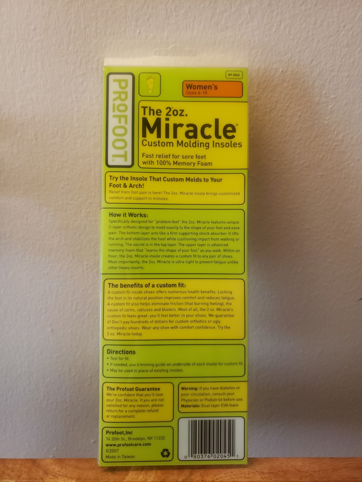 Profoot 2oz Miracle Custom(FULL SIZE) Molding Insoles, Womens, New/Sealed!