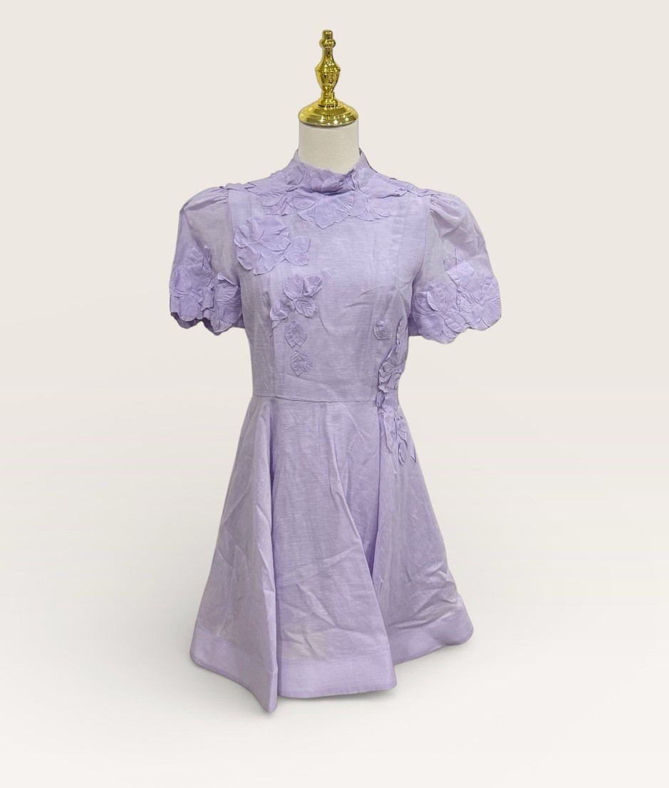 Antonio Melani Size 2 Iris Linen Floral Appliqué Mockneck Minidress Lavender NWT