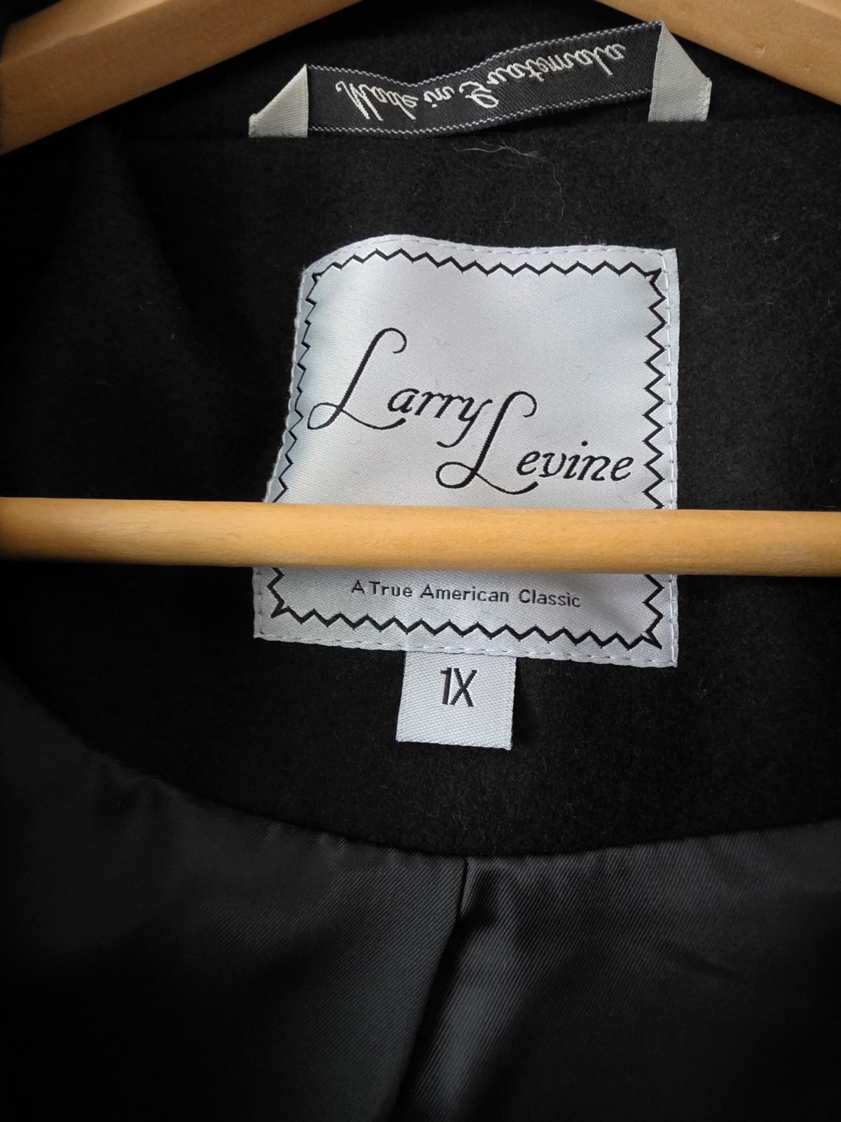 Larry Levine Womens Black Lined Button Front Collared Mid-Length Pea Coat 1X