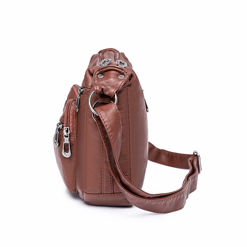 Women’s Leather Organizer Purse Shoulder Bag Multiple Pockets Cross Body Handbag