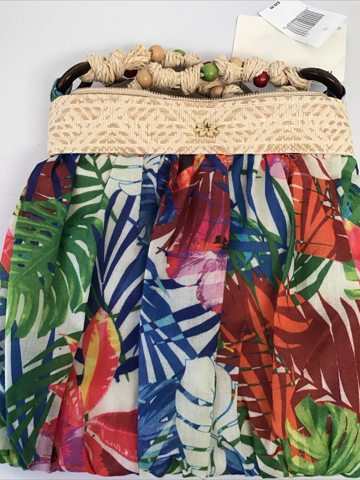 Cappelli Straworld Small Boho Zippered Beaded Fabric & Straw Crossbody Purse NWT