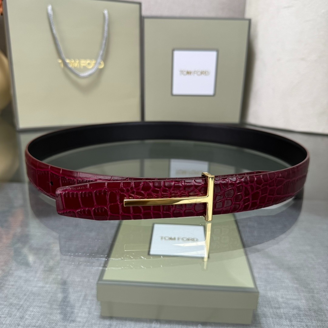 Authentic Tom Ford Reversible Leather T-Buckle Belt Luxury Designer Fashion