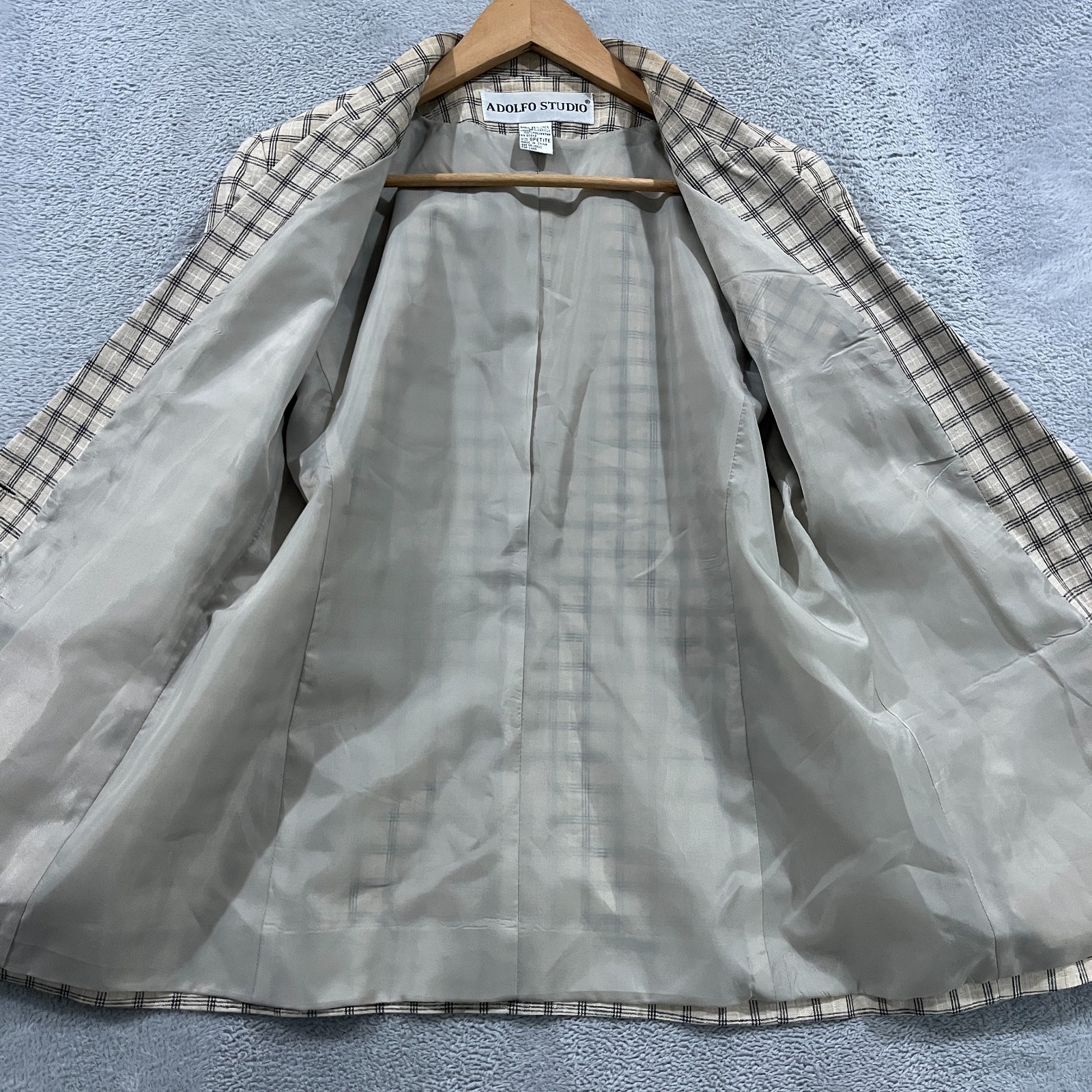 Adolfo Studio Women’s Linen Blend Blazer 8 Petite Plaid Office Preppy Career 90s
