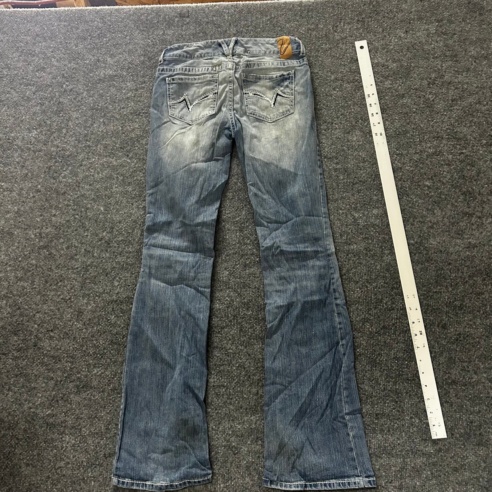 Vanity Jeans Womens 26W/33L Blue Bootcut Low Rise Stretch Thick Stitch Denim