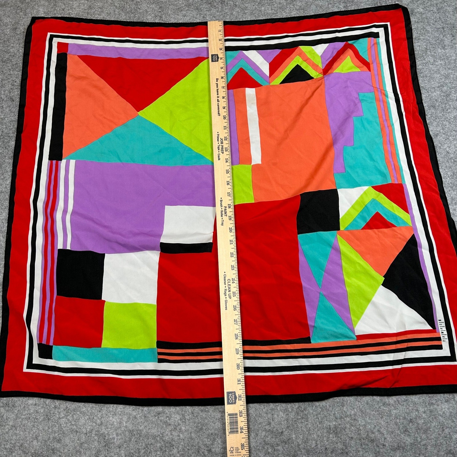 GUC Runway Vintage Geometric Chic Silk Scarf Red Purple Art Deco Maximalism