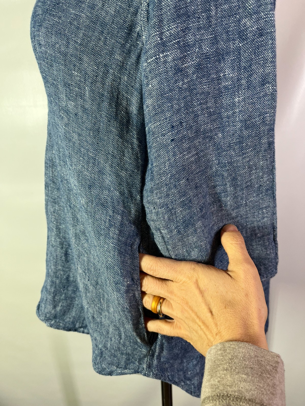 CP Shades Size XS 3/4 Sleeve Linen Top Pockets Blue