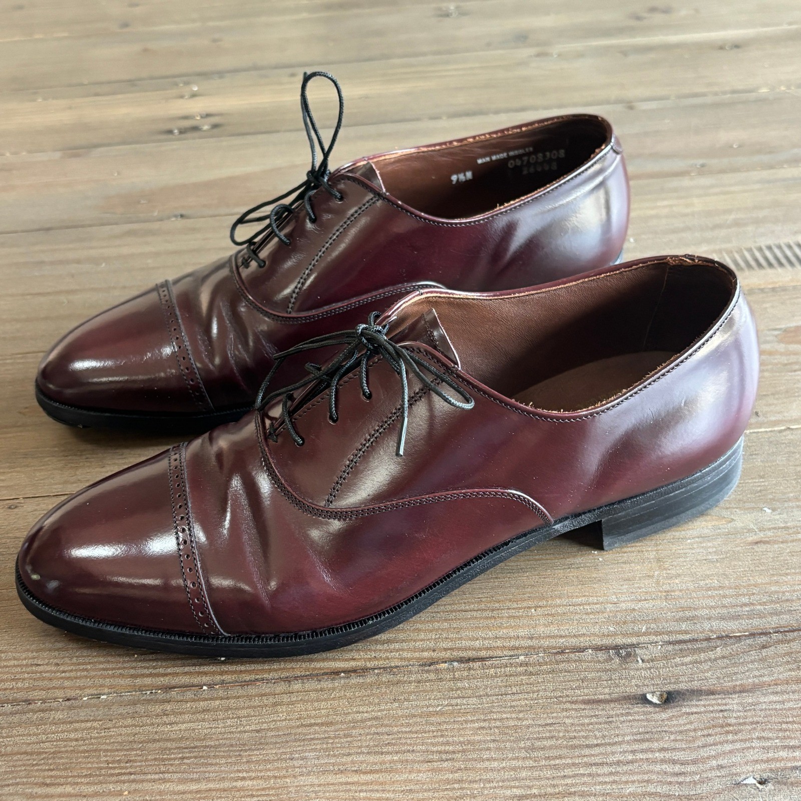 Bostonian Cap Toe Oxford Mens 9.5N Leather Classic Burgundy Made in USA Heritage