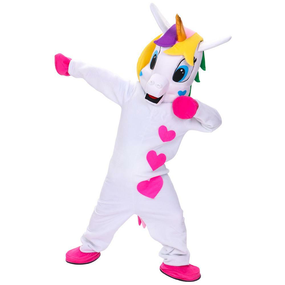 Mascotte Unicorno Arcobaleno costume adulti completo fucsia rosa professionale