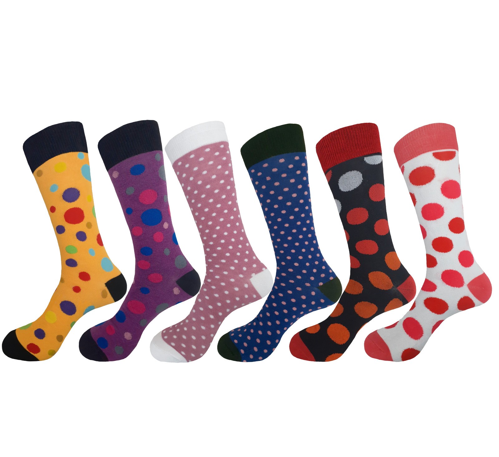 12-6 First quality Multicolor Polka Dots COTTON Dress Socks 10-13 TRUE TO SIZE