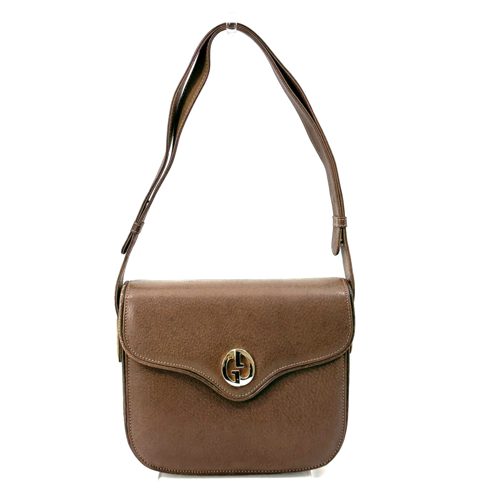 Gucci Vintage Shoulder Bag Leather Brown Authentic 389T0353