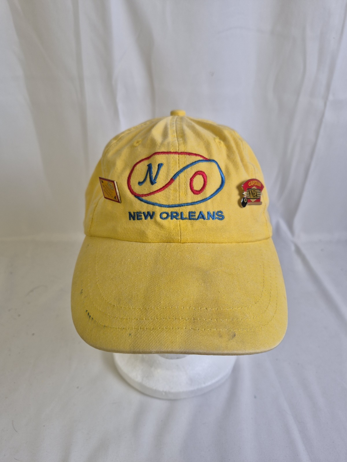 Vintage New Orleans Cap Hat Bright Yellow Adjustable With Vintage Pins