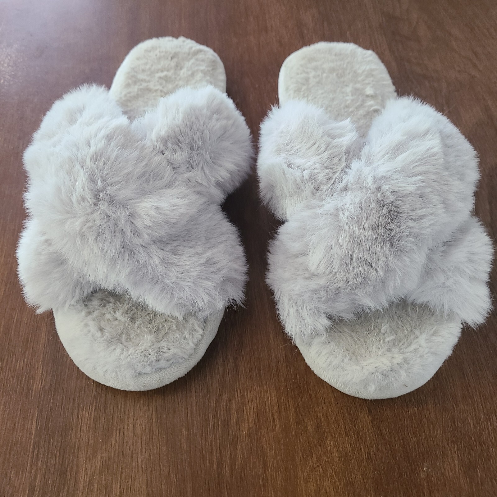 Soft Plush Cross Band Cushioned House Slippers Rubber Sole Indoor Outdoor M 7-8