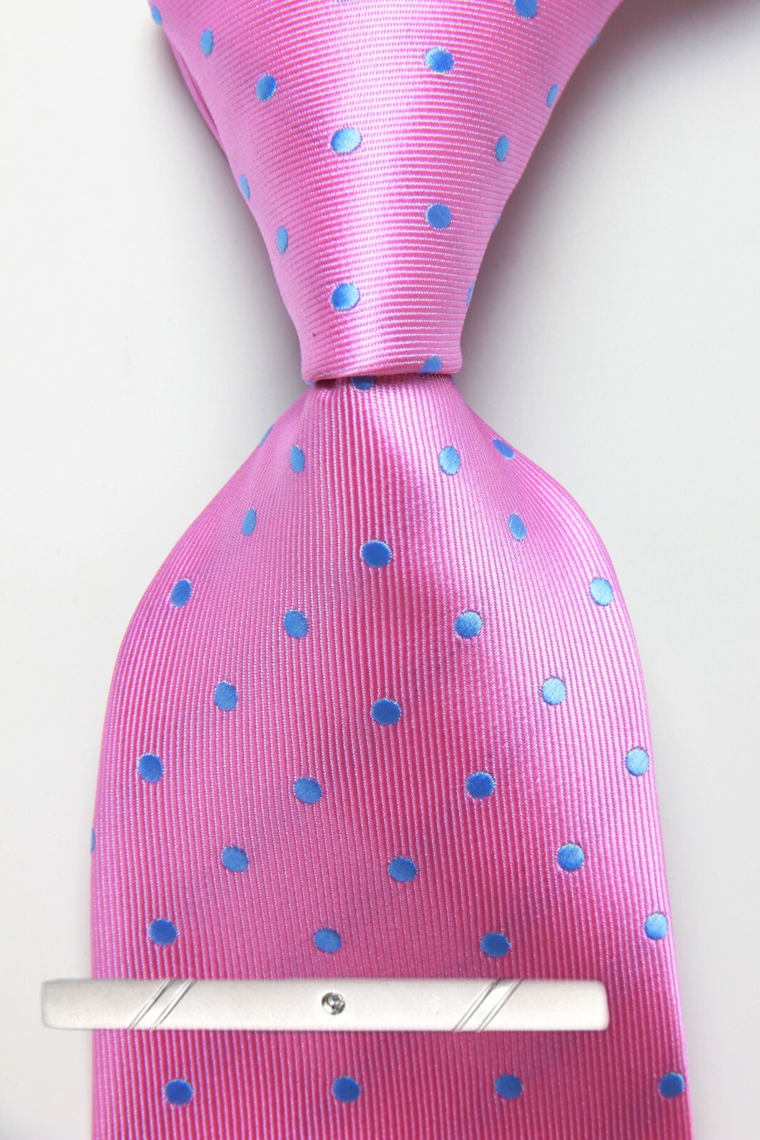 Classic Polka Dot Pink Blue JACQUARD WOVEN 100% Silk Men’s Necktie Tie