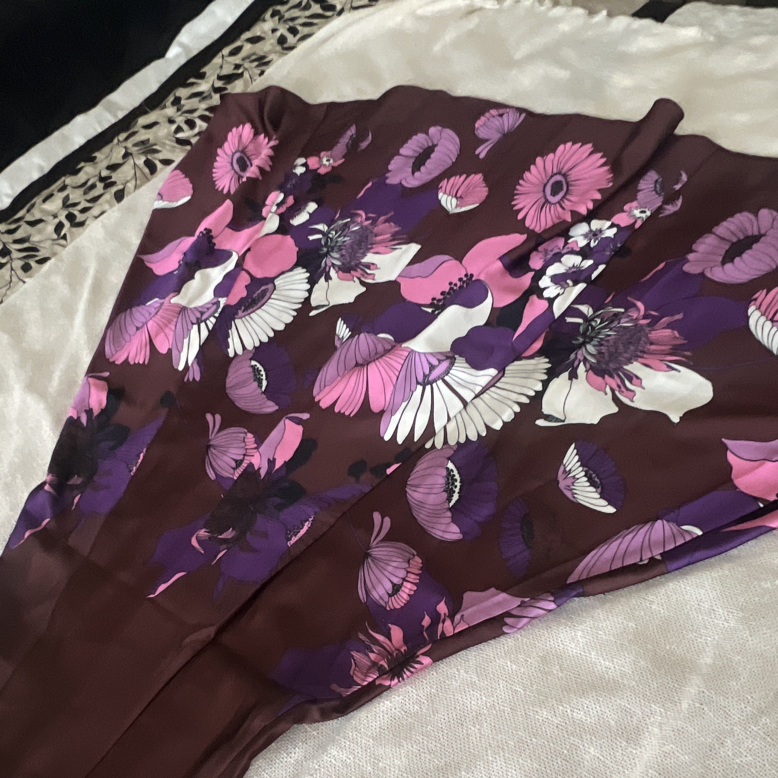 Express Women’s Brown Purple Pink Floral Fit & Flare Long Dress Bow S