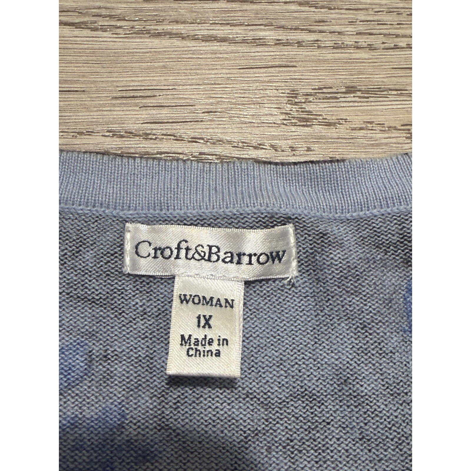 Croft & Barrow Womens 1X Cardigan Sweater Blue Floral Button Front 100% Cotton