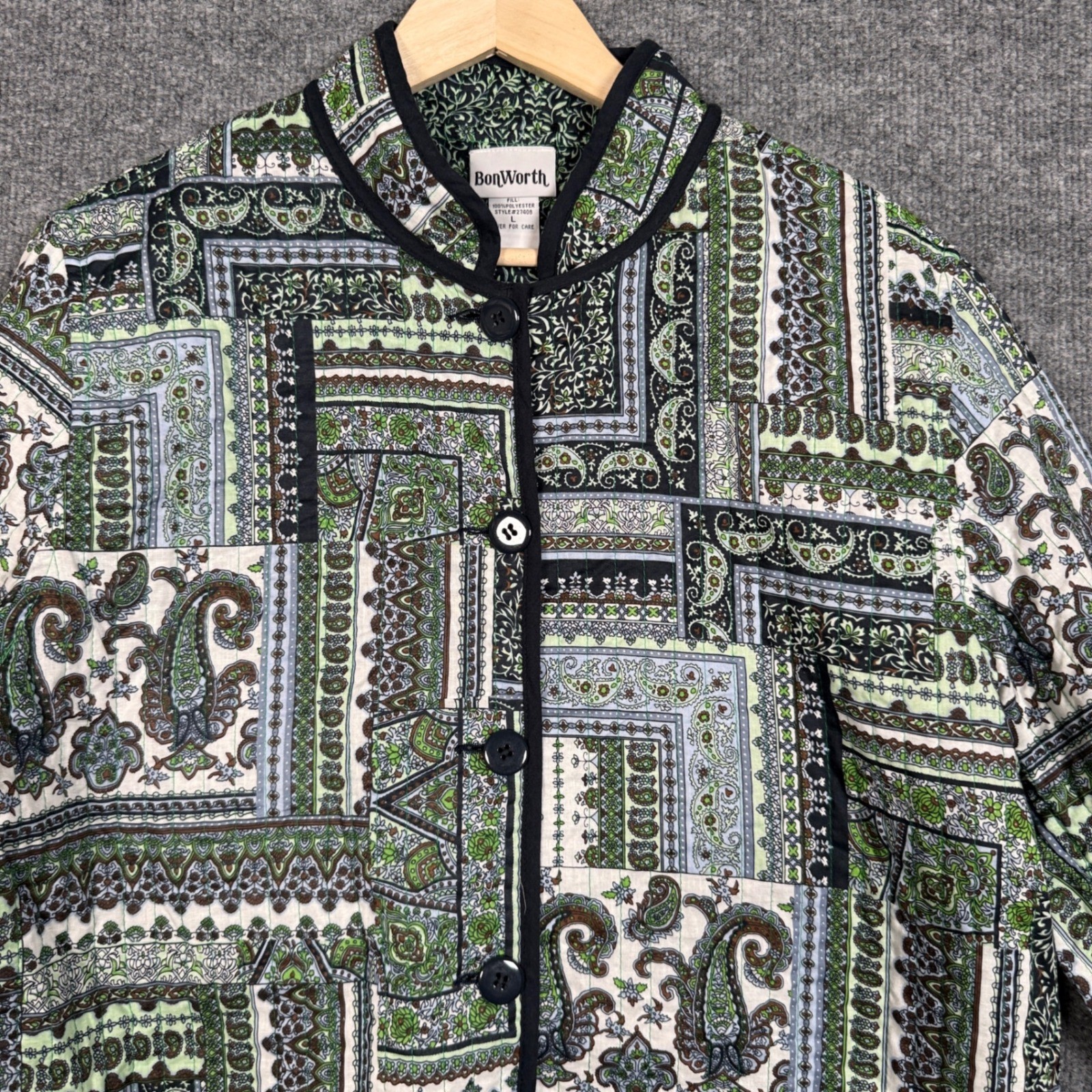 BonWorth Sz Large Jacket Paisley Patchwork Quilted Cottagecore Light Reversible