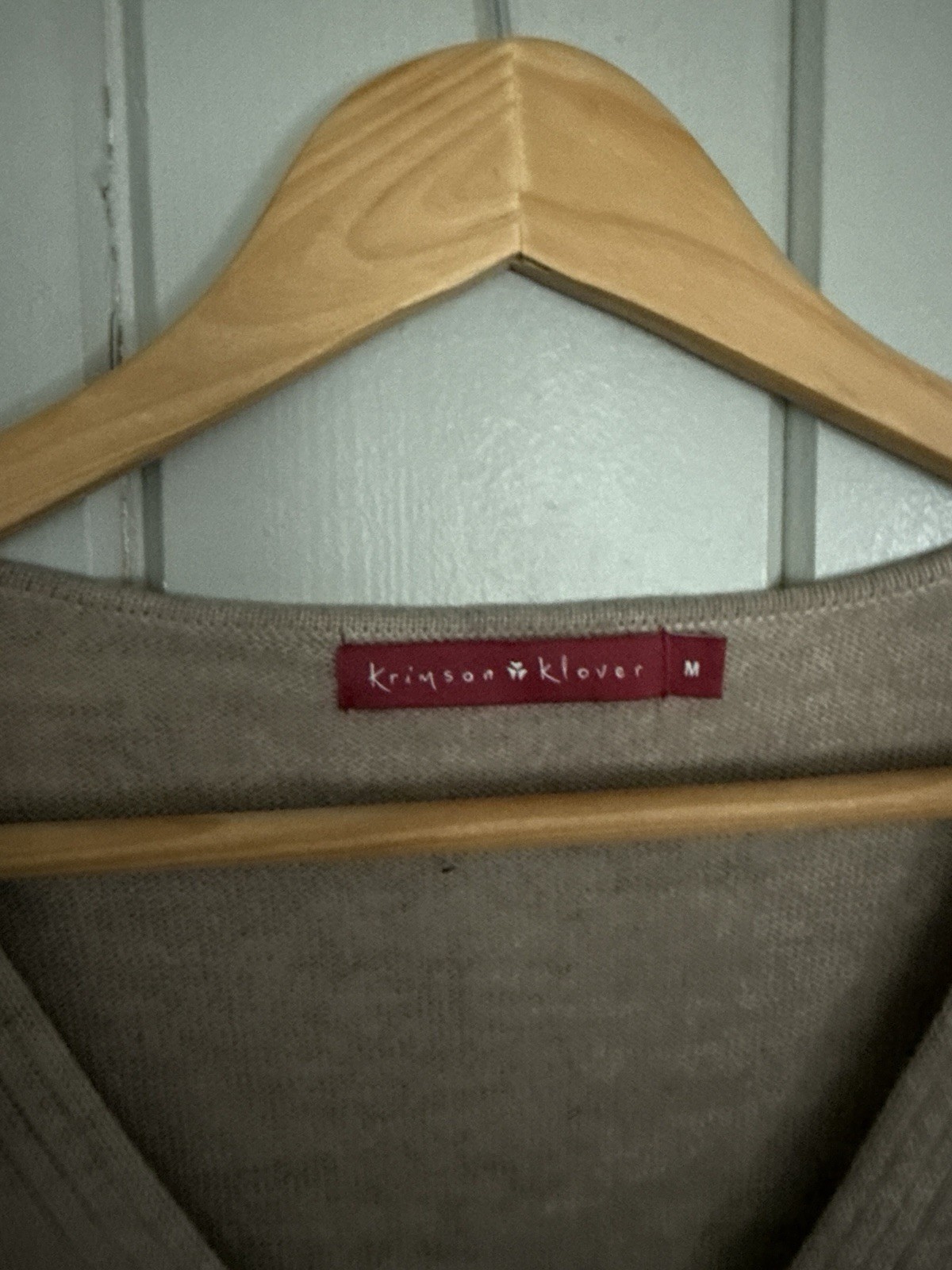 Krimson Klover Sweater M Medium Tan Brown 100% Wool Ribbed V Neck Casual