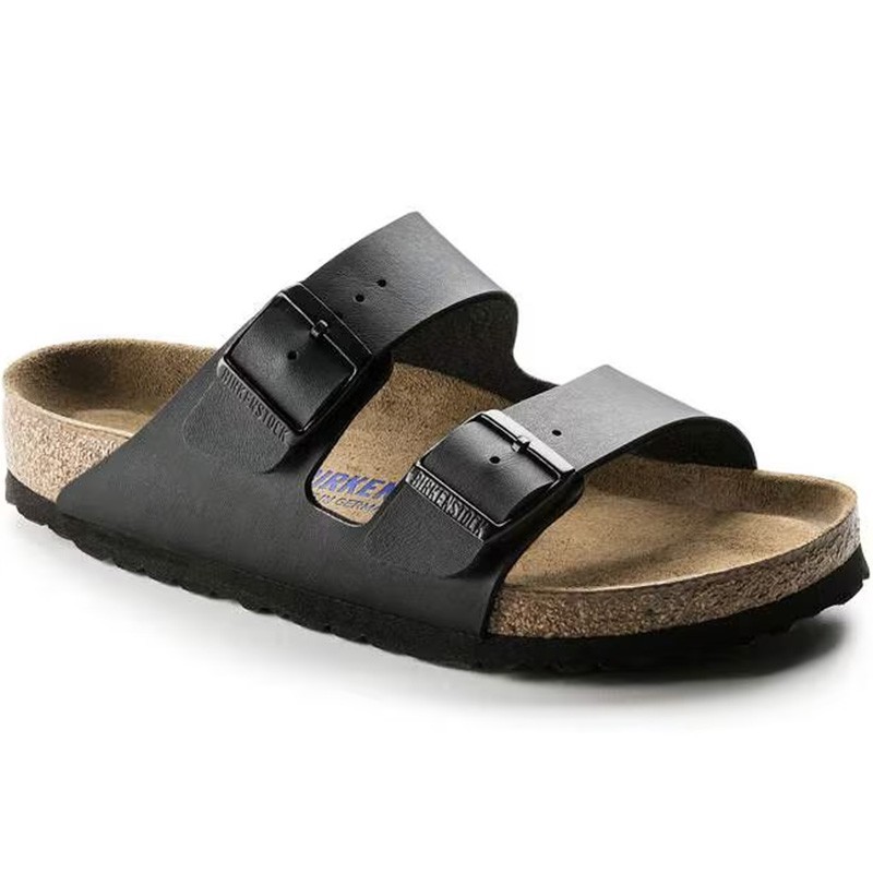 Birkenstock Arizona Black Birko-Flor Leather Soft Footbed Unisex Sandals