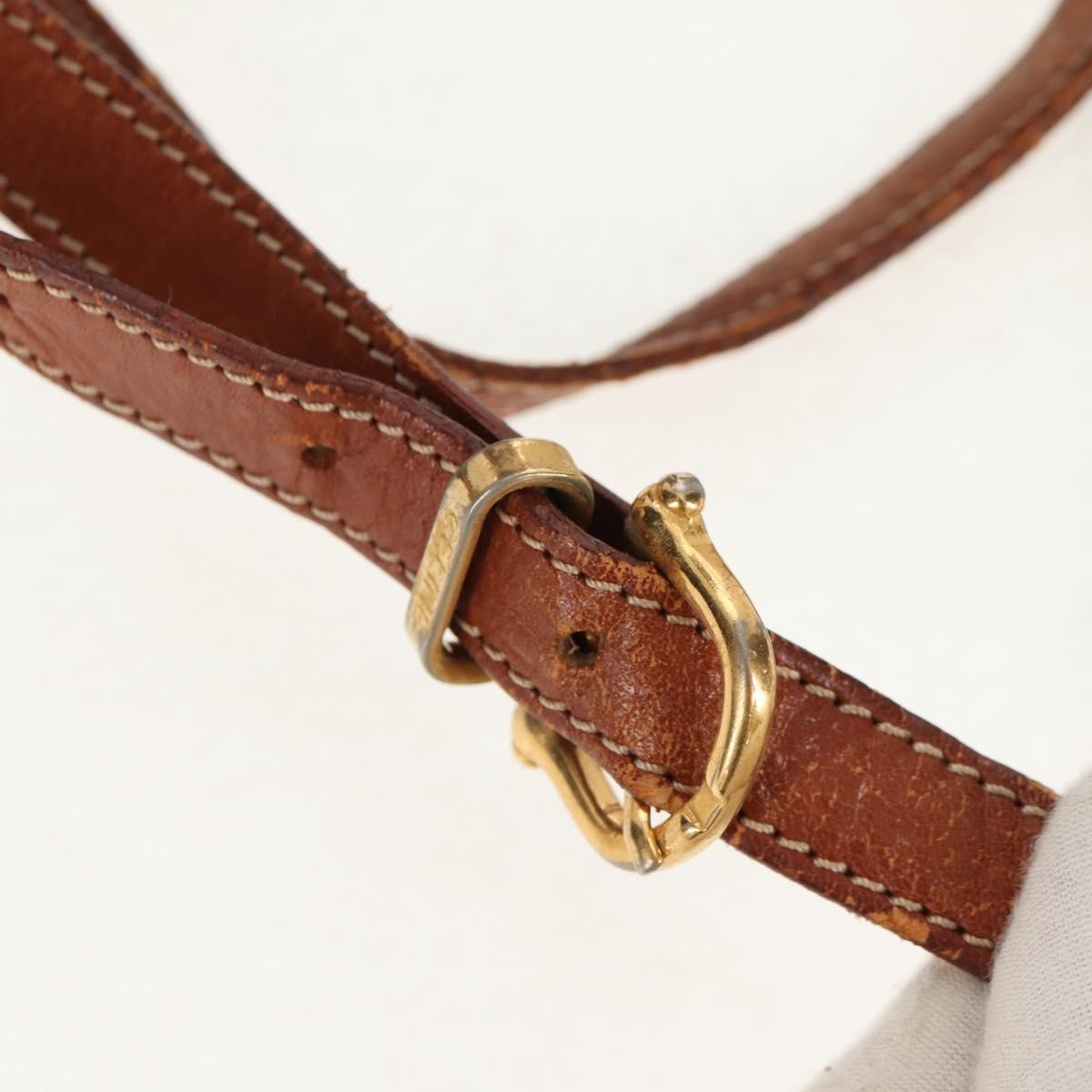 CELINE Macadam Canvas Backpack PVC Leather Brown Gold Auth 156449
